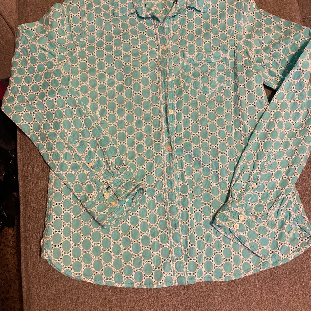 JCP Button front Turquoise and White Shirt size M